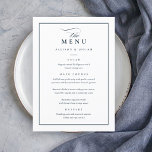 Classic Elegant Navy Blue and White Wedding Menu<br><div class="desc">This Classic Elegant Wedding Menu is simple and versatile. It features a chic navy blue and white design with a monogram,  script details,  simple frame and formal editable text. Click the edit button to customize this design.</div>