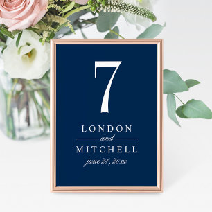 Classic Elegant Navy Blue Table Number Card