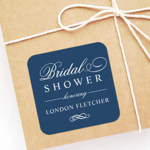 Classic Elegant Navy Blue Wedding Bridal Shower Square Sticker