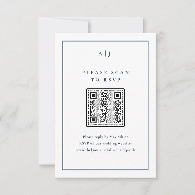 Classic Elegant Navy Blue Wedding QR Code RSVP Card (Front)