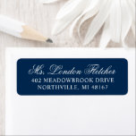 Classic Elegant Navy Blue Wedding Return Address<br><div class="desc">A graceful white script name and elegant typography bring romantic charm to this rich navy blue wedding return address label. Refined design and a classic palette make it perfect for wedding invitations, bridal showers, save the dates, and engagement mailings. Personalize with the couple's names and address. A sophisticated finish for...</div>