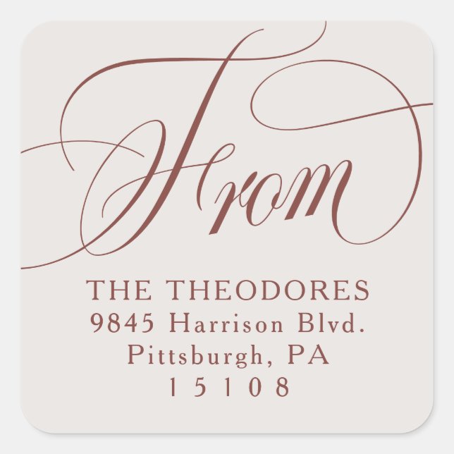 Classic elegant off white return address square sticker (Front)