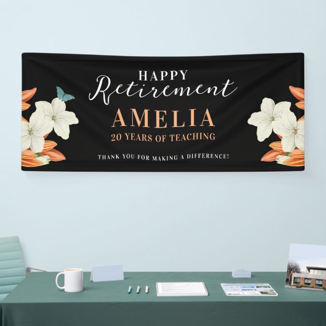 Classic Elegant Orange Black Retire Lily Floral  Banner (Tradeshow)