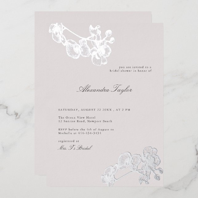 Classic Elegant Orchid Silver Floral Bridal Shower (Front/Back)