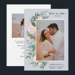 Classic Elegant Painted Floral 2 Photo | Dusty Save The Date<br><div class="desc">These beautiful Save the Date photo cards feature a bohemian painted floral design in white, blush pink, peach, blue, and greens. The background colour can be customized to any colour you'd like (on both the back and the front). Text templates are included on the back of the card for further...</div>