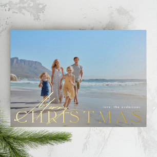 Classic Elegant Photo   Gold Merry Christmas Foil Holiday Card