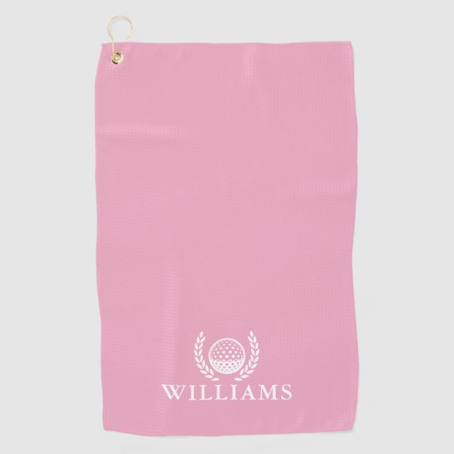Classic Elegant Pink Personalized Name Monogram Golf Towel (Front)