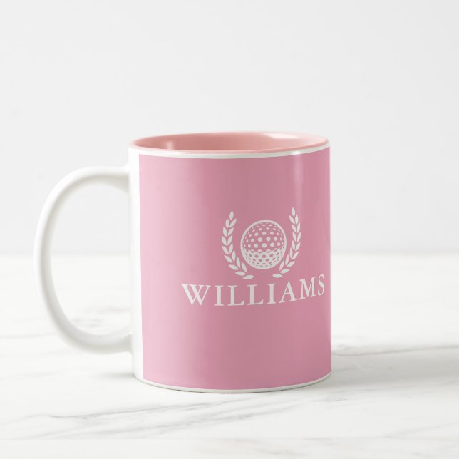 Classic Elegant Pink Personalized Name Monogram Two-Tone Coffee Mug (Left)