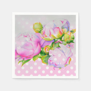 Classic elegant pink white peony floral polkadots napkin