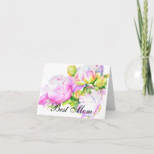 Classic elegant pink white peony floral watercolor card