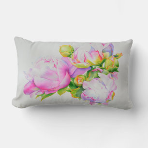 Classic elegant pink white peony floral watercolor lumbar pillow