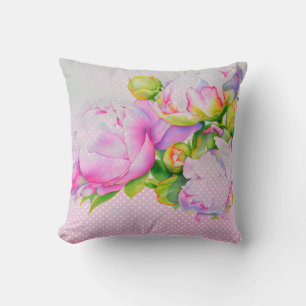 Classic elegant pink white peony floral watercolor throw pillow