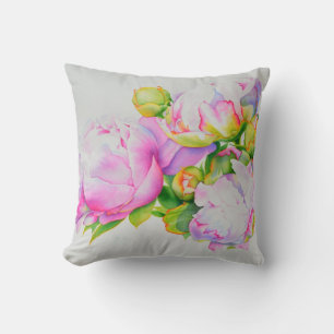 Classic elegant pink white peony floral watercolor throw pillow