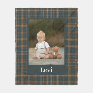 Classic Elegant Plaid Pattern Custom Photo & Name Fleece Blanket