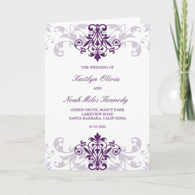 Classic & Elegant Plum Purple Ironworks Wedding Program (Front)