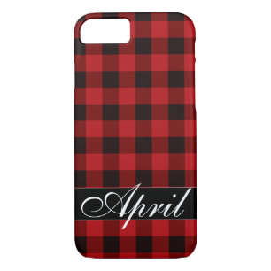 Classic elegant red and black plaid calligraphy Case-Mate iPhone case