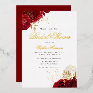 Classic Elegant Red Rose Bridal Shower Golden