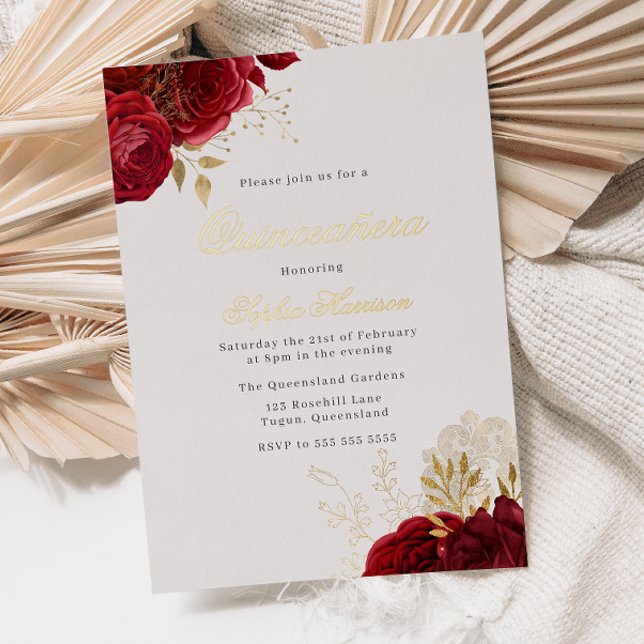 Classic Elegant Red Rose & Gold Quinceanera Golden (Creator Uploaded)