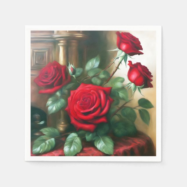 Classic Elegant Red Roses Art Napkin (Front)