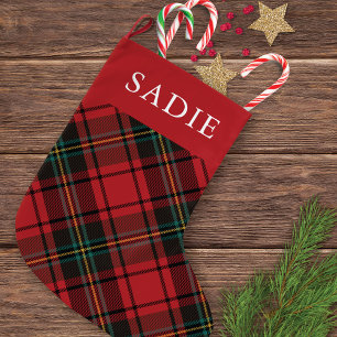 Classic Elegant Red Tartan Holiday w/ Name  Large Christmas Stocking