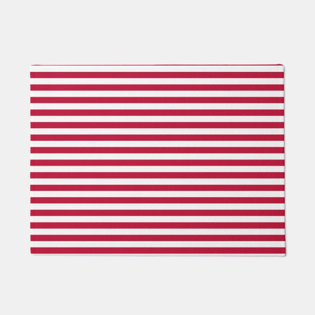Classic Elegant Red White Stripe Pattern Doormat (Front)