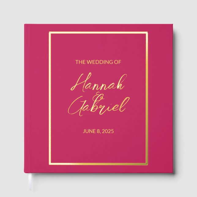 Classic Elegant Rose Red Wedding Foil Guest Book (Front)