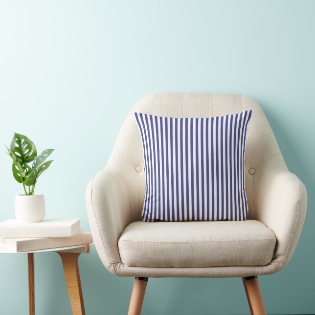 Classic Elegant Royal Blue & White Stripes Pattern Throw Pillow (Chair)