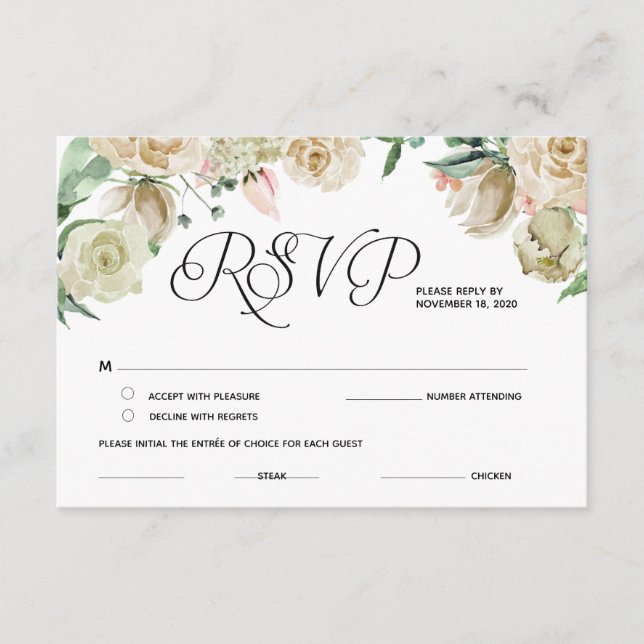 Classic Elegant RSVP, Response, reply Cards (Front)