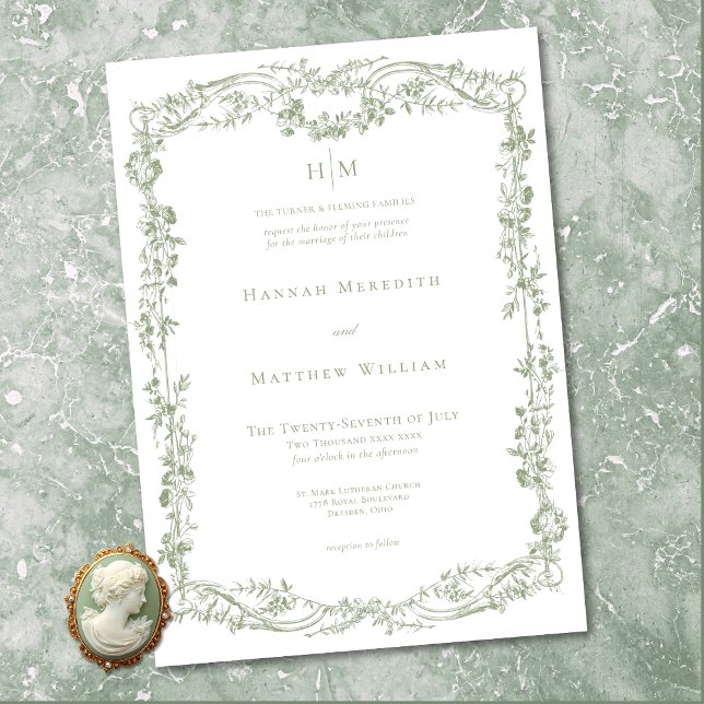 Classic Elegant Sage Delicate Floral Frame Wedding Invitation (Classic Elegant Sage Delicate Floral Frame Wedding Invitation)