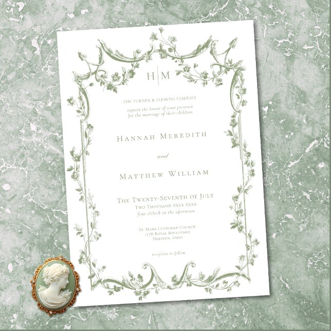 Classic Elegant Sage Green Delicate Floral Wedding Invitation (Classic Elegant Sage Green Delicate Floral Wedding Invitation)