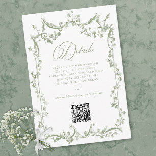 Classic Elegant Sage Green Floral Frame Wedding QR Enclosure Card