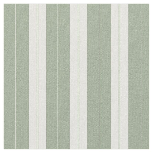 Classic Elegant Sage Green French Ticking Stripe Fabric (Close Up)