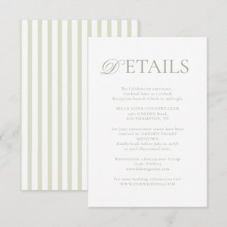 Classic Elegant⎮Sage Green Striped Wedding Details Enclosure Card