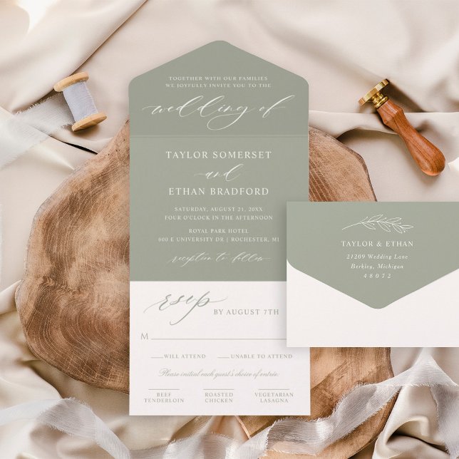 Classic Elegant Sage Green Wedding All In One Invitation (Creator Uploaded)