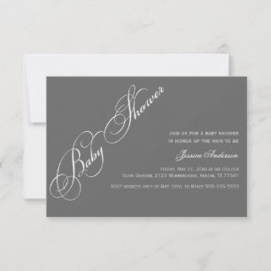 Classic Elegant Script Baby Shower Grey Invitation