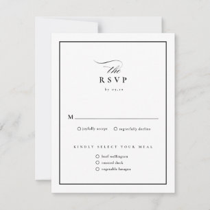 Classic Elegant Script Black and White Wedding RSVP Card
