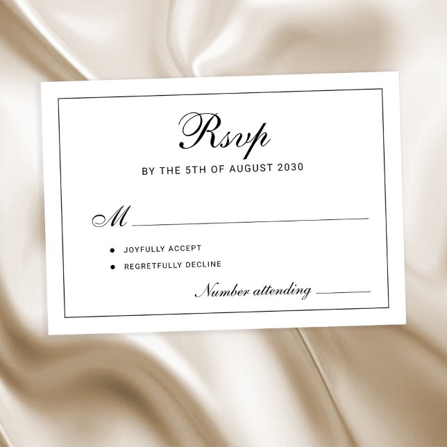 Classic elegant script black and white wedding RSVP card (Creator Uploaded)