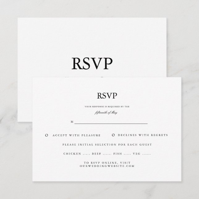 Classic Elegant Script Black White Wedding RSVP (Front/Back)