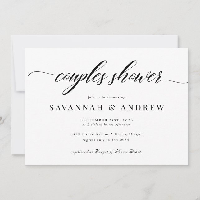 Classic Elegant Script Couples Bridal Shower Invitation (Front)