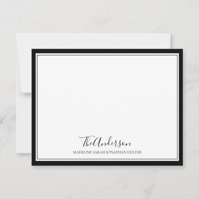 Classic Elegant Script Family Black Square Border Card (Front)