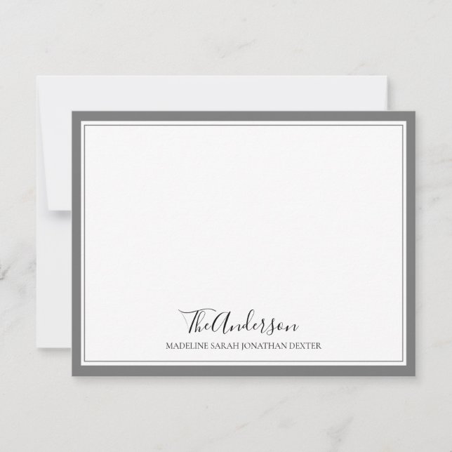 Classic Elegant Script Family Grey Square Border Card (Front)