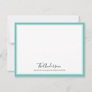 Classic Elegant Script Family Teal Square Border Card