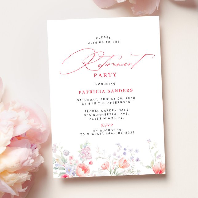 Classic elegant script floral retirement party invitation (Creator Uploaded)