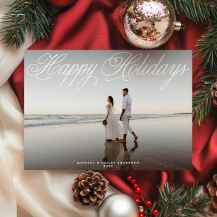 Classic Elegant Script Full Photo Christmas  Holiday Card