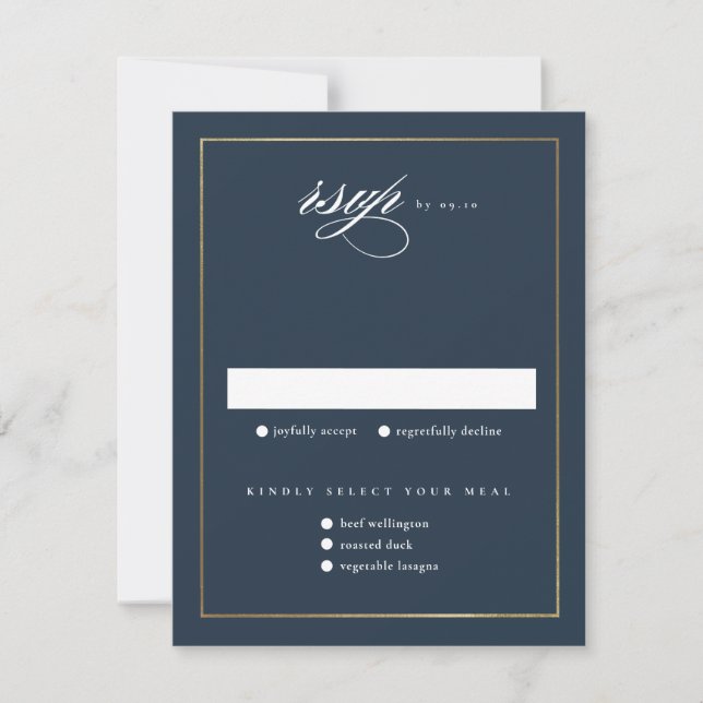 Classic Elegant Script Gold Wedding RSVP Card (Front)