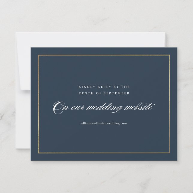 Classic Elegant Script Gold Wedding Website RSVP Card (Front)