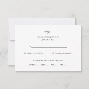 Classic Elegant Script Name Black White Wedding RSVP Card