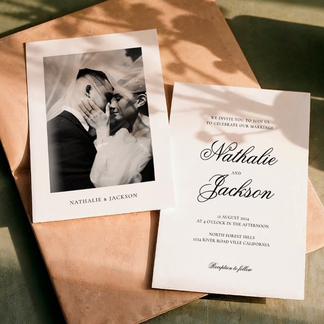 Classic Elegant Script Photo Wedding Invitation (Creator Uploaded)