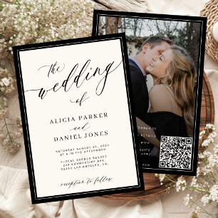 Classic elegant script QR code photo wedding Invitation