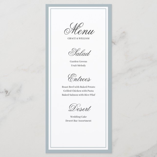 Classic Elegant Script Wedding Menu Card (Front)